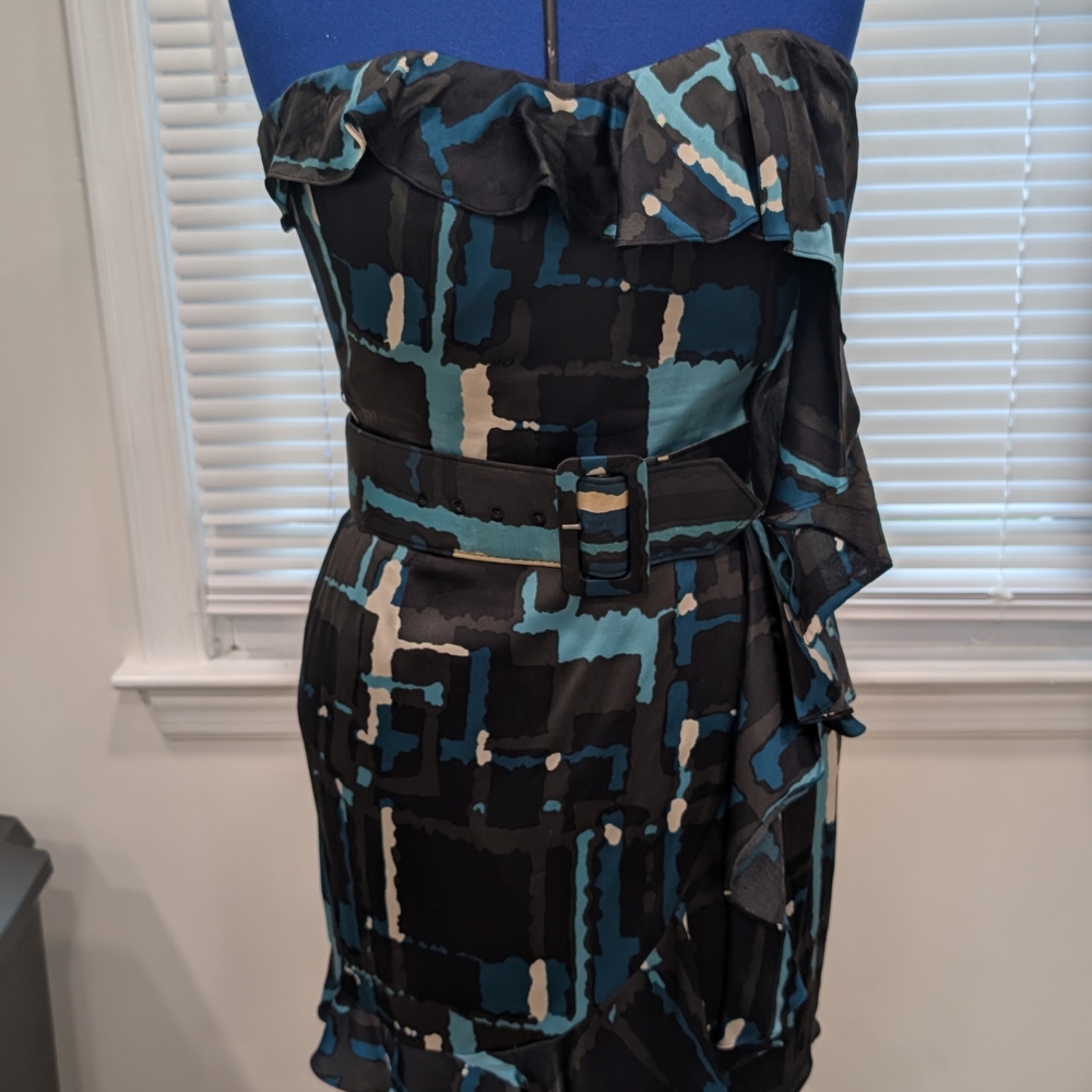 Express Strapless Dress in Black, Blue, and Cream